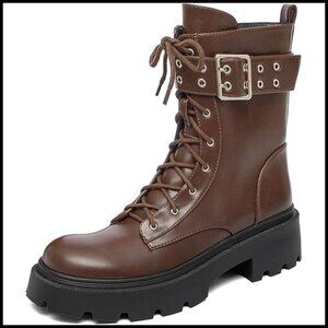 Platform Ankle Booties Lace Up Combat Boots Women's Shoes